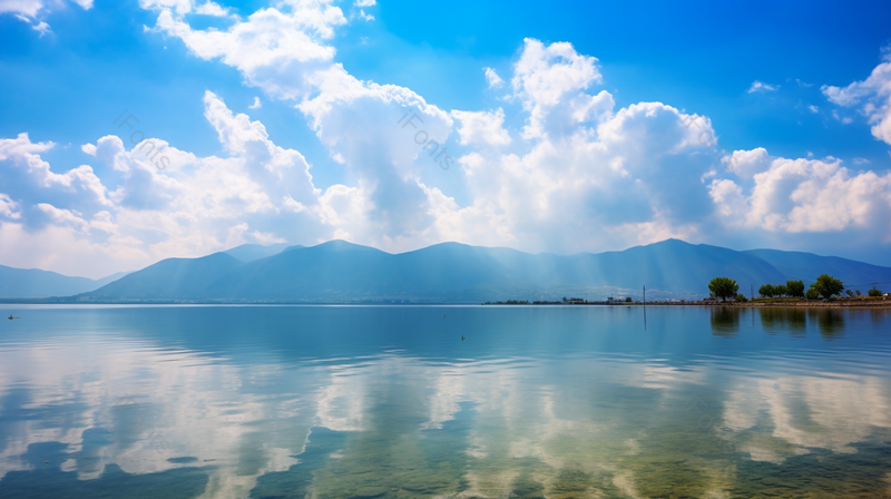 阳光白云美丽诗意湖泊唯美倒影风景图,高清,摄影图,摄影图片,图片大全,摄影图免费下载